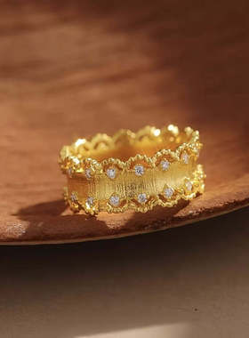 中古宫廷风蕾丝闪钻食指戒