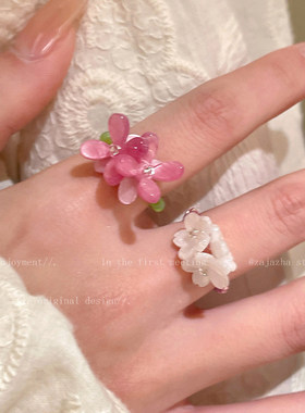 甜美果冻色亚克力花朵开口戒指