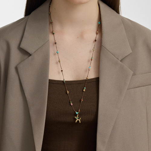 复古串珠立体小狗项链