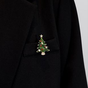 可爱日系圣诞树胸针时尚轻奢镶钻个性别针高级感秋冬氛围气质配饰