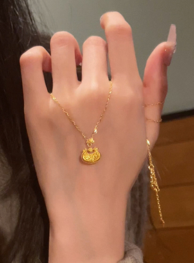 新中式金色铜合金平安锁项链