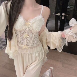 家居服套装 网红吊带短裤 性感 四件套设计师款 原创冰丝睡衣女春夏季