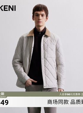 迪柯尼秋冬MICROF高智通勤巴恩风撞色翻领棉服夹克保暖外套