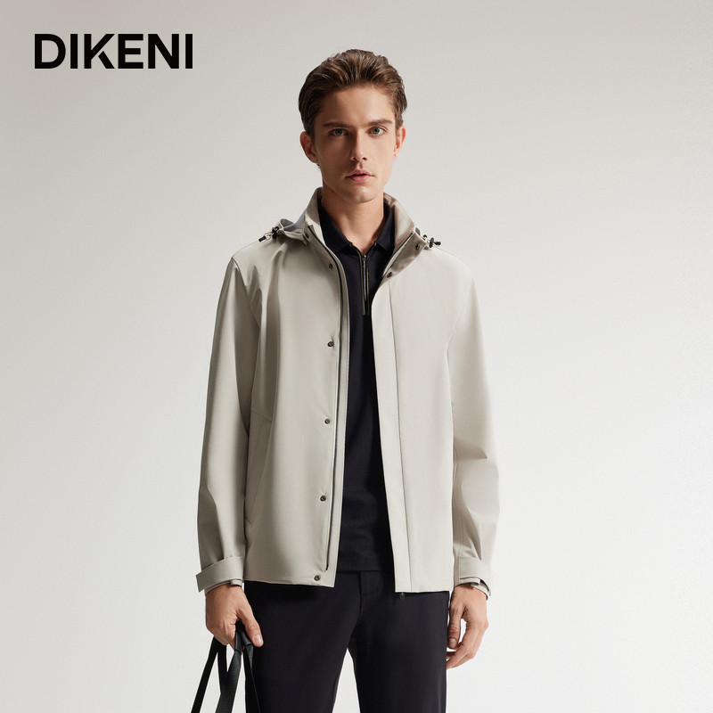 迪柯尼秋季新品锦氨舒弹时尚微户外防风男士连帽夹克风衣