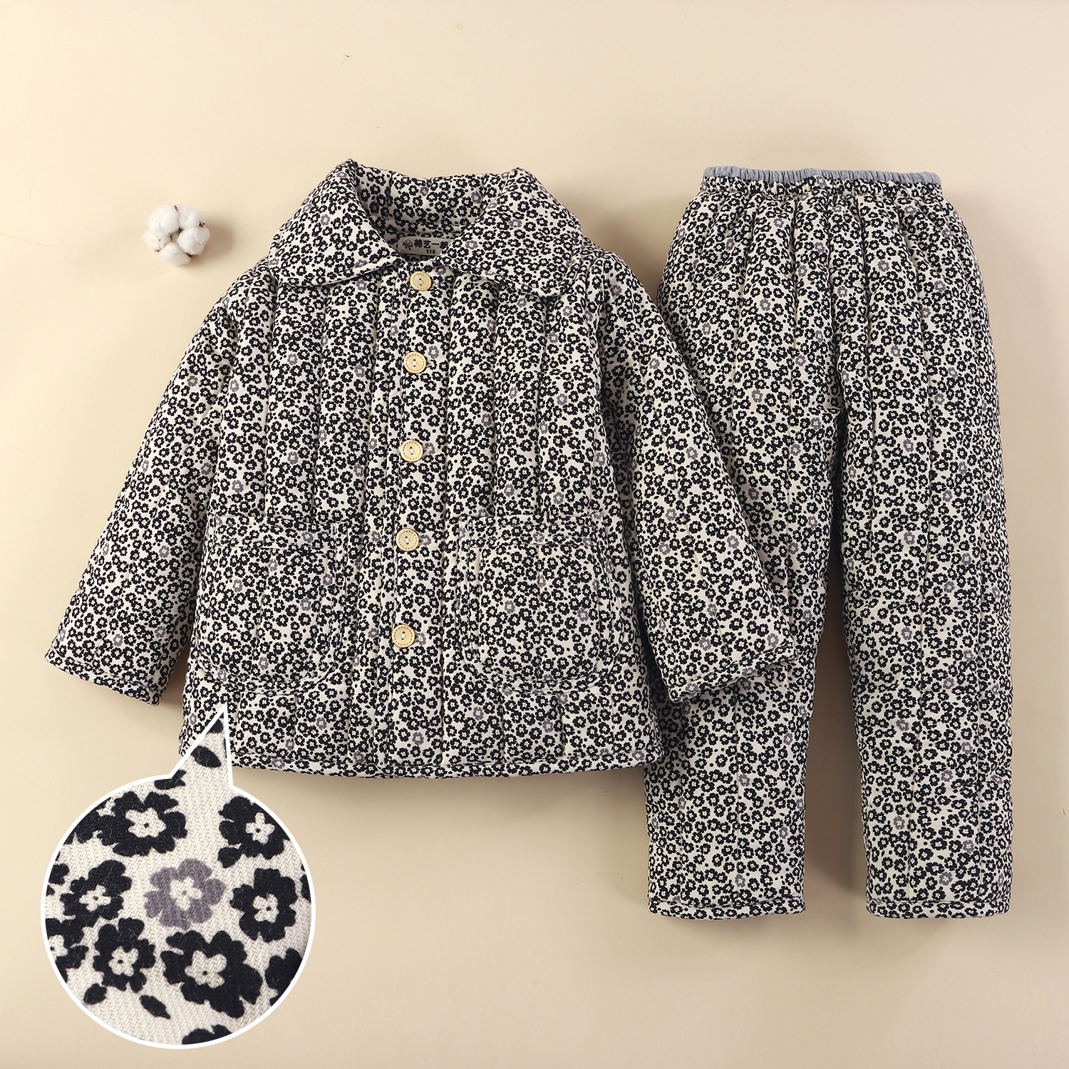 女孩冬季加厚棉花家居服二件套