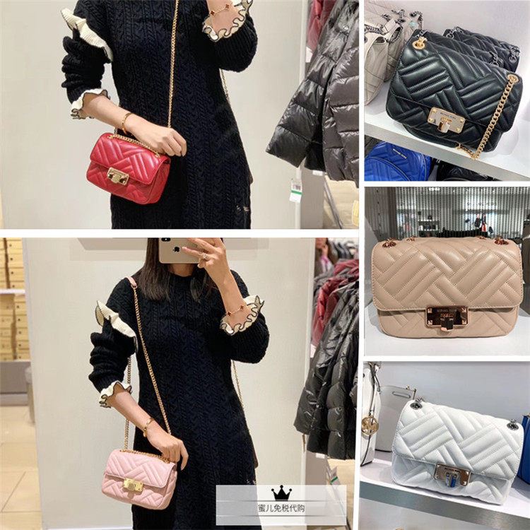 美国正品mk女包Peyton羊皮小香风链条包单肩斜挎翻盖小方包中小号