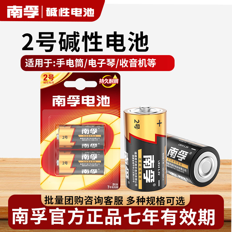 南孚二号4节电池C型LR14碱性2号适用于面包超人花洒摇椅费雪玩具收音机手电筒中号通3号三号1.5v干电池批发