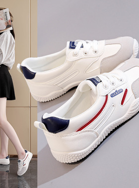 皮面小白鞋女鞋2026新款春夏百搭浅口单鞋软底运动休闲板鞋K1510