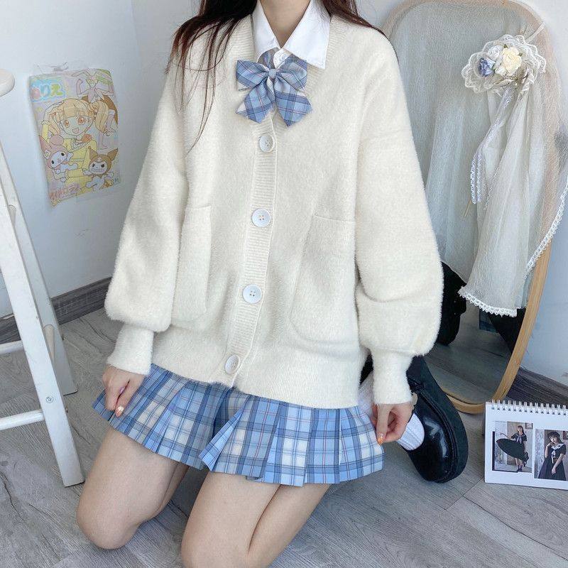 秋冬季仿貂绒针织衫JK制服开衫灯笼袖百搭宽松毛茸茸外套加厚毛衣,女装/女士精品,休闲运动套装,淘宝优惠券,粉丝福利购,淘宝优惠卷