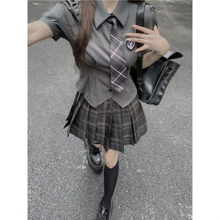 制服格纹裙两件套 甜辣炸街学院风jk制服女套装 夏季 收腰衬衫 韩式