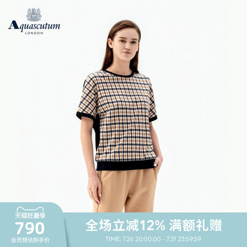 【100%棉】女英伦风格纹短袖T恤