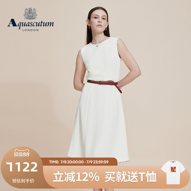Aquascutum/雅格狮丹2025春夏新品女无袖圆领休闲背心连衣裙