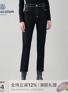 Aquascutum/雅格狮丹秋冬新品时尚女士黑色弹力牛仔裤Q5072EL011