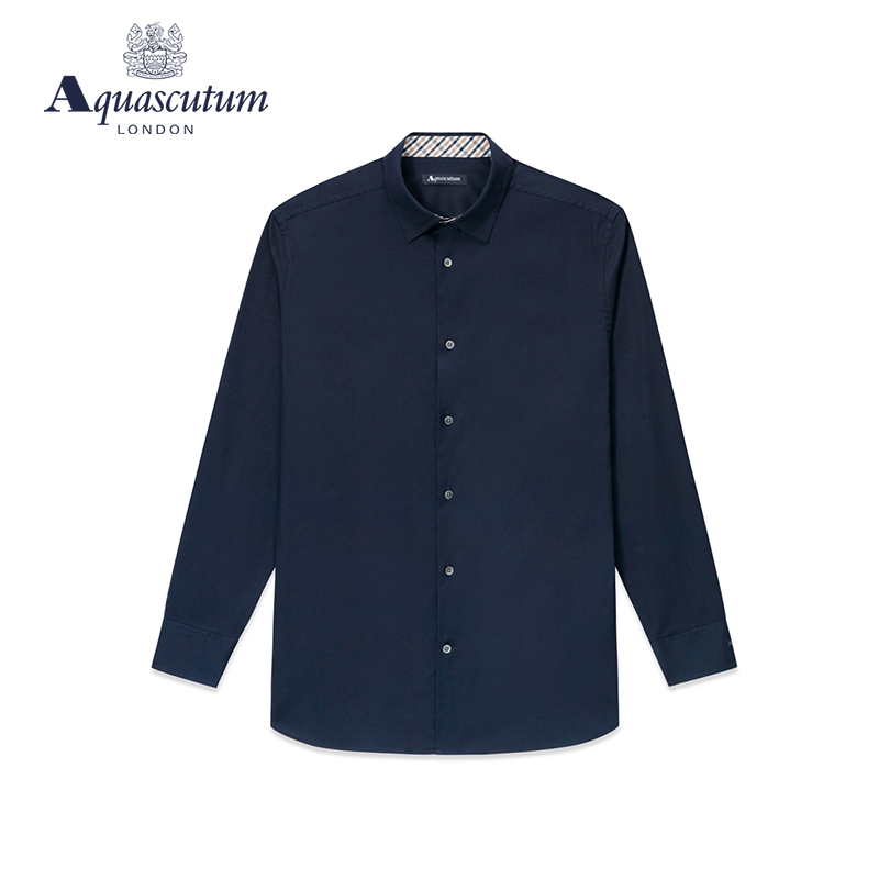 Aquascutum/雅格狮丹春字母刺绣纯棉男格纹领长袖衬衫Q4965EM04A 男装 衬衫 原图主图