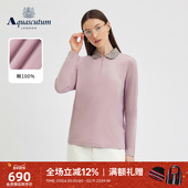 Aquascutum 气质 格纹翻领POLO衫 雅格狮丹秋冬新品 女休闲纯棉长袖