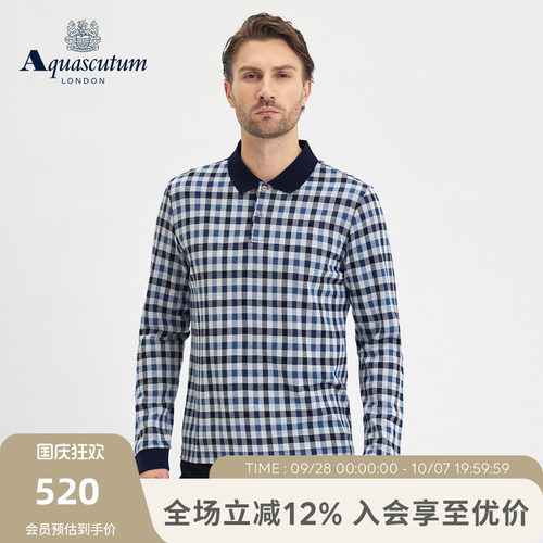 【雅格狮丹】男士格纹长袖POLO