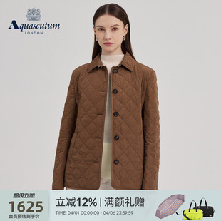 Aquascutum 女士简约菱格绗线翻领棉服外套气质 雅格狮丹秋冬新品