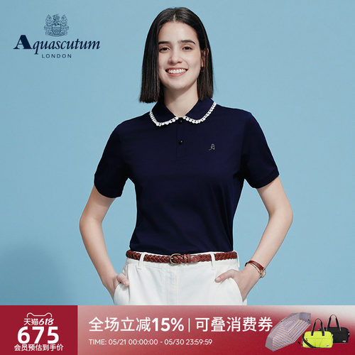 【雅格狮丹】女蕾丝领口休闲POLO