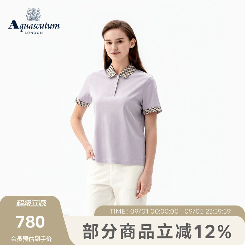 【100%棉】女士格纹拼接短袖POLO图片
