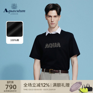 纯棉圆领短袖 Aquascutum 简约时尚 男士 T恤通勤 雅格狮丹春夏新品