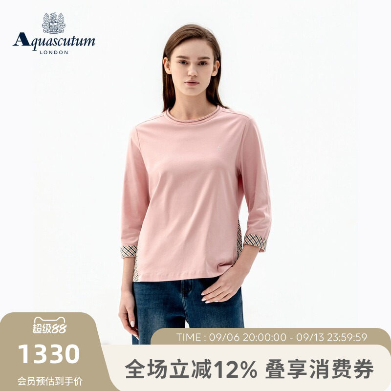 【100%棉】女士蕾丝圆领长袖T恤图片