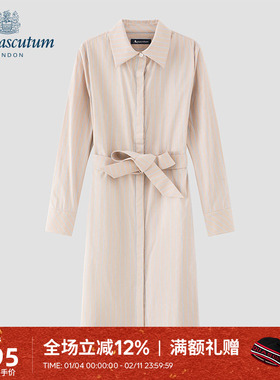 Aquascutum/雅格狮丹春夏新品女连衣裙棉质系带长袖裙Q4573EL031