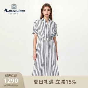 Aquascutum/雅格狮丹春夏新品女简约时尚短袖衬衫条纹连衣裙气质