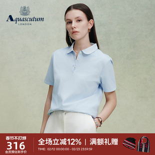 Aquascutum/雅格狮丹春夏新品女士简约时尚翻领短袖POLO衫T恤气质