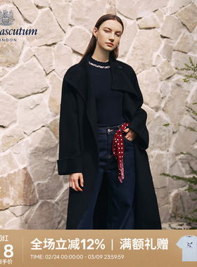 Aquascutum/雅格狮丹冬季新品女黑色长款毛呢大衣Q5050EL4A1