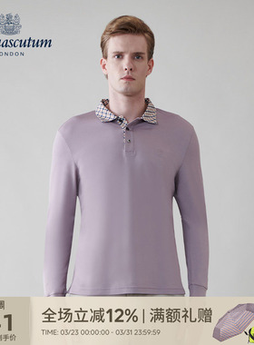Aquascutum/雅格狮丹秋冬新品男格纹领针织衫纯棉T恤Q50H8EM041