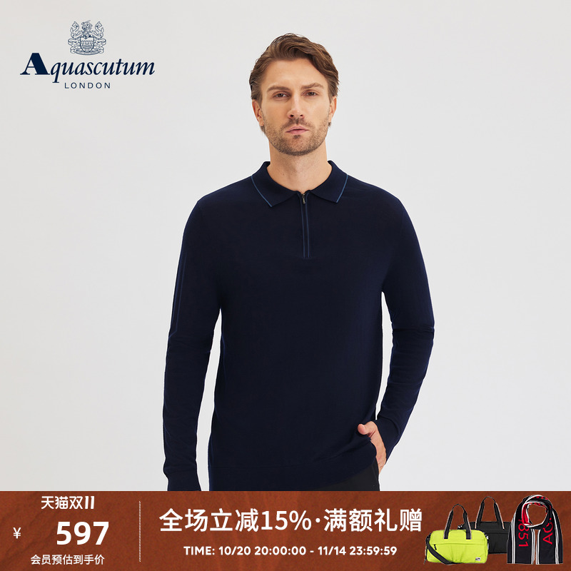 【100%绵羊毛】男针织长袖POLO衫