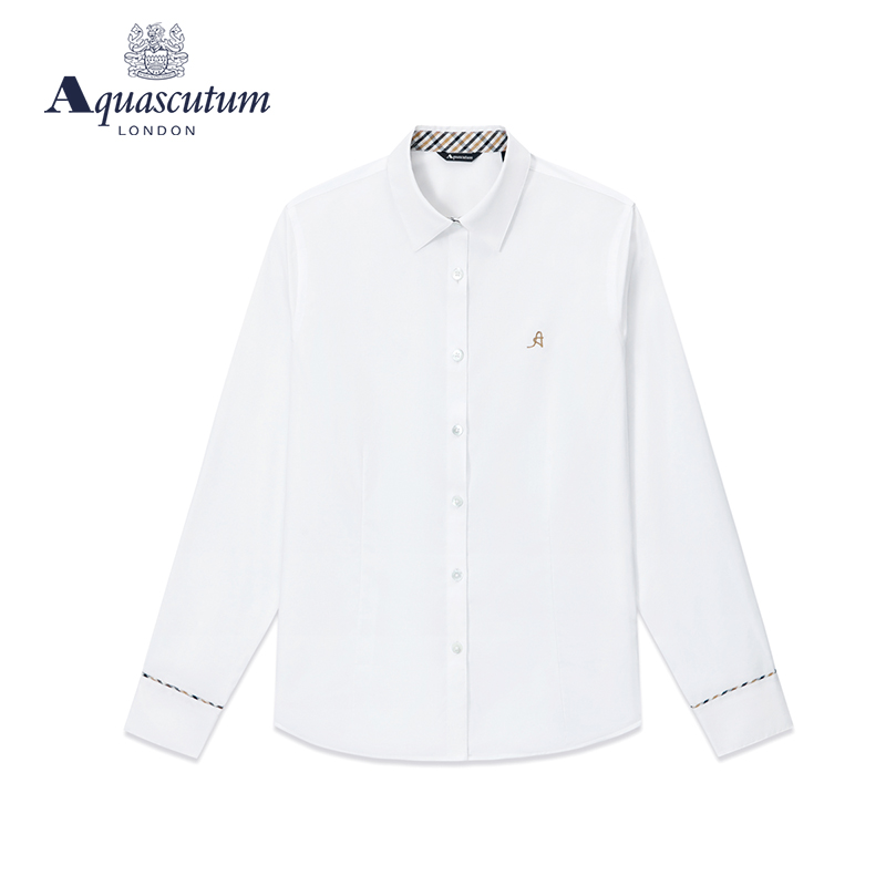 Aquascutum/雅格狮丹春夏字母刺绣女式格纹领长袖衬衫Q4965EL04A 女装/女士精品 衬衫 原图主图