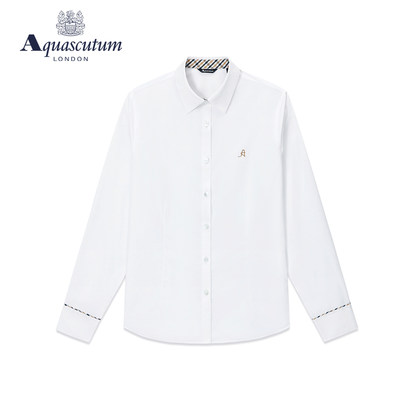 Aquascutum/雅格狮丹春夏字母刺绣女式格纹领长袖衬衫Q4965EL04A