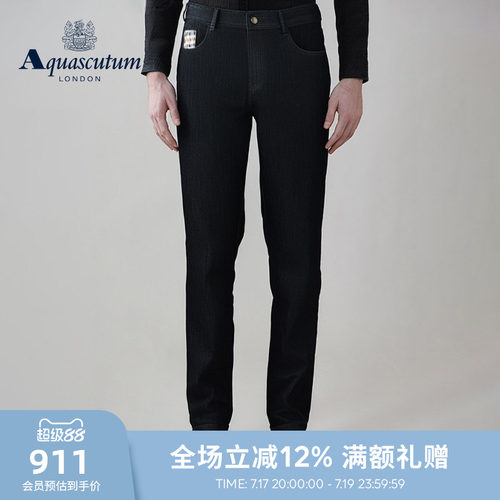 【雅格狮丹】男士休闲黑色牛仔裤