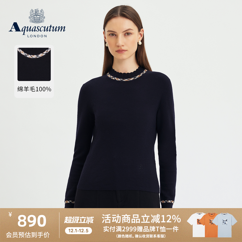 【100%绵羊毛】半高领格纹针织衫