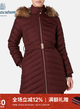 Aquascutum/雅格狮丹女士连帽加厚保暖鹅绒长款羽绒服Q3850EL141