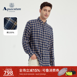 Aquascutum/雅格狮丹秋冬新品男纯棉商务休闲法兰绒格纹衬衫通勤
