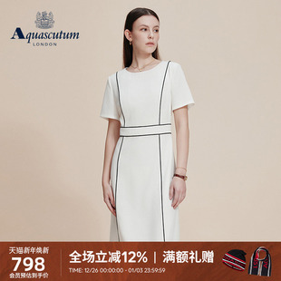 优雅白色短袖 女收腰修身 连衣裙 雅格狮丹2025春夏新品 Aquascutum