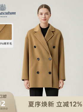 【雅格狮丹】女绵羊毛双排扣大衣