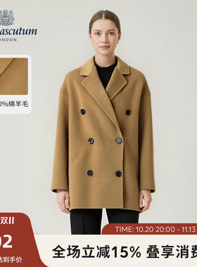 【雅格狮丹】女绵羊毛双排扣大衣