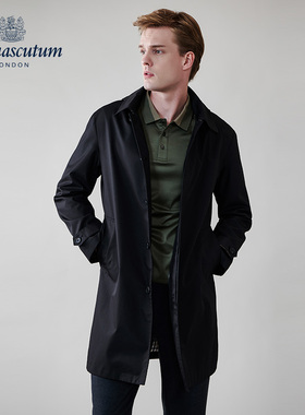Aquascutum/雅格狮丹春夏新品男士黑色中长款风衣大衣Q49I6EM011