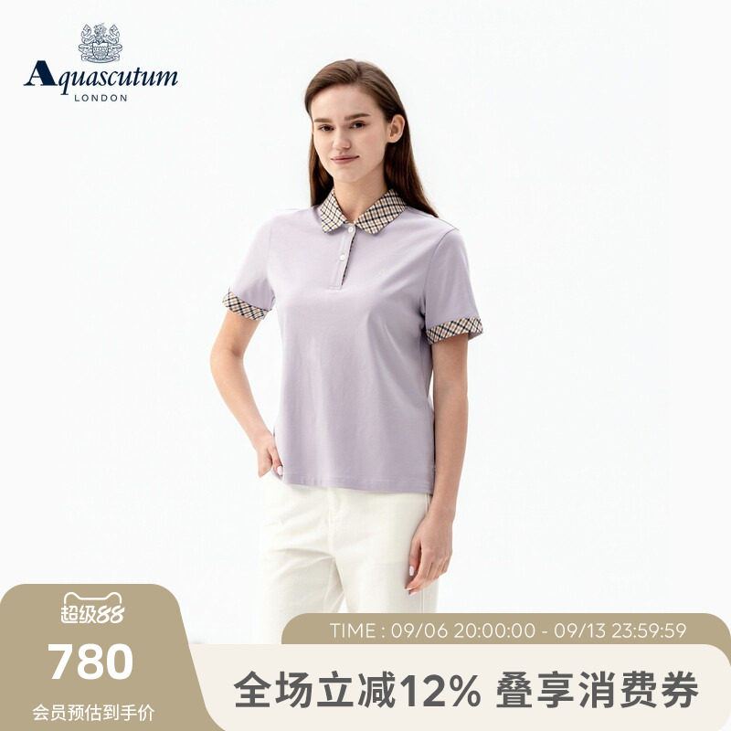 【100%棉】女士格纹拼接短袖POLO图片