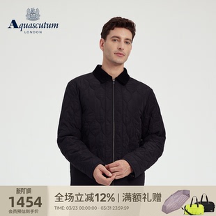 男士 新品 简约葫芦绗线棉服黑色夹克通勤 雅格狮丹冬季 Aquascutum