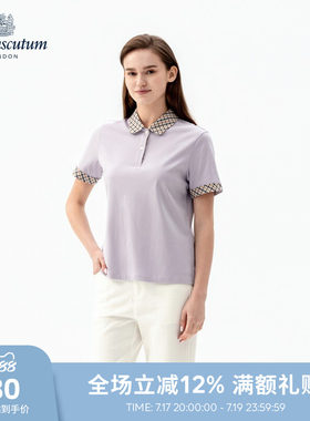 【100%棉】女士格纹拼接短袖POLO