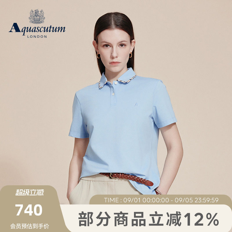 【雅格狮丹】女士格纹翻领polo衫图片