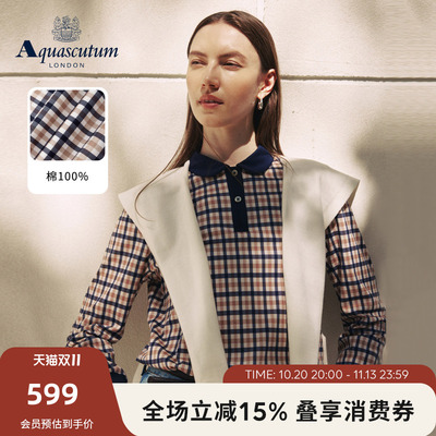 【100%棉】女英伦风长袖POLO