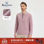 男简约格纹长袖 Aquascutum 雅格狮丹秋冬新品 纯棉T恤上衣POLO通勤
