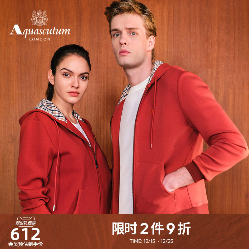 Aquascutum/雅格狮丹2025春夏新男女同款情侣长袖卫衣Q5068EU1A1
