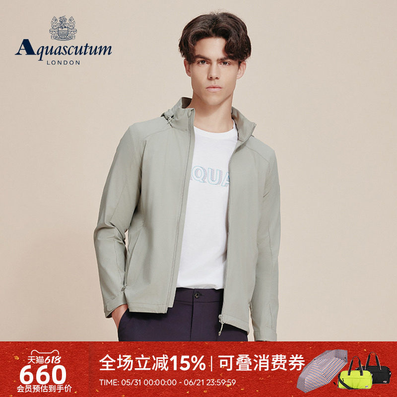 Aquascutum/雅格狮丹2026春夏新品男士可调袖口连帽运动夹克外套