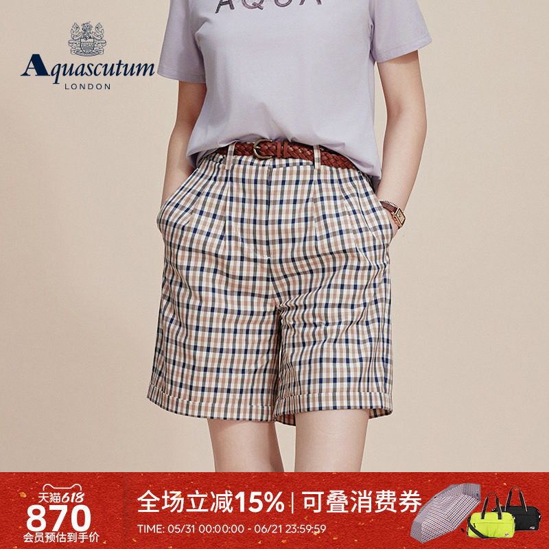 【雅格狮丹】女时尚休闲格纹短裤